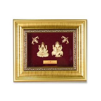 Laxmi Ganesh 24K Gold Leaf Deities (Golden Frame)